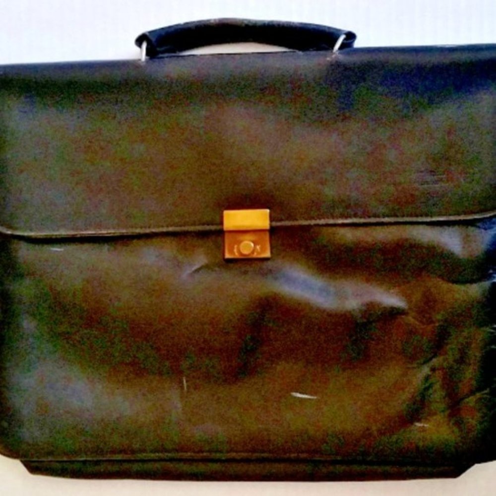 LEATHER BRIEFCASE French Tunisia VINTAGE Rare Top
